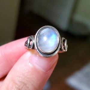 Crescent moon rainbow Moonstone ring
